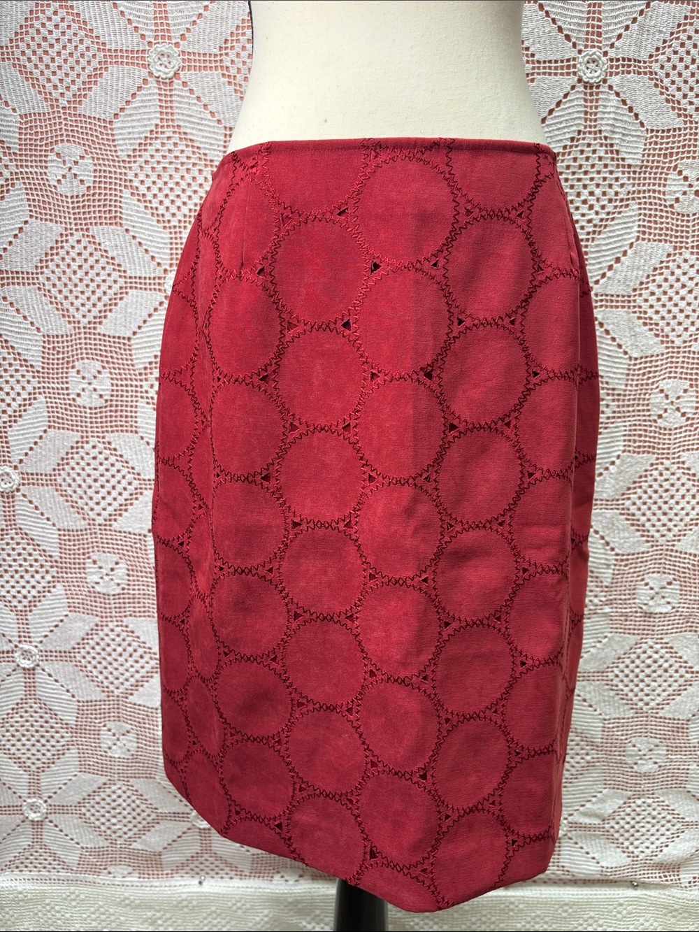 Vintage Coldwater Creek | Red Circle Patchwork Skirt